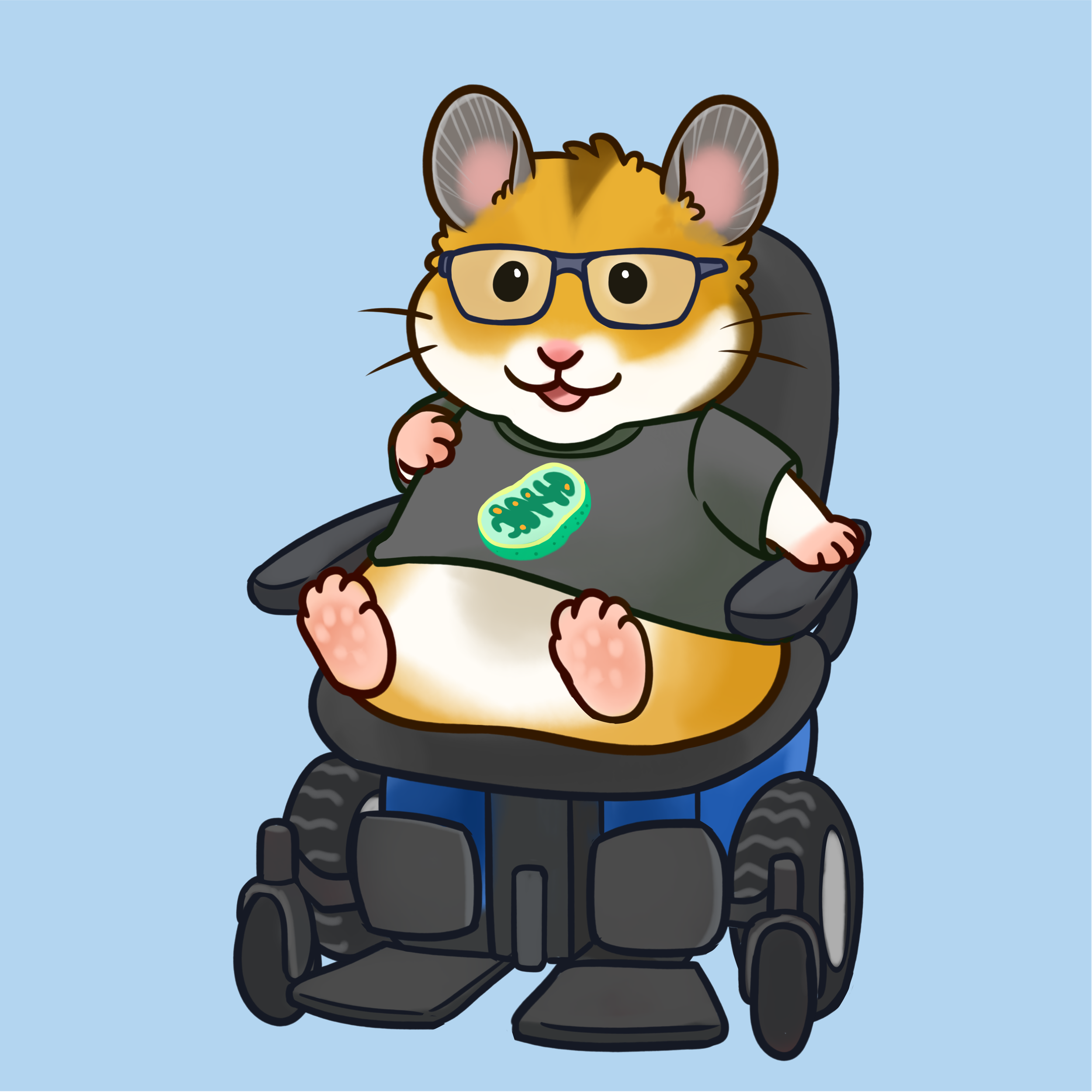 The Pipsqueakery mascot hamster in a wheelchair